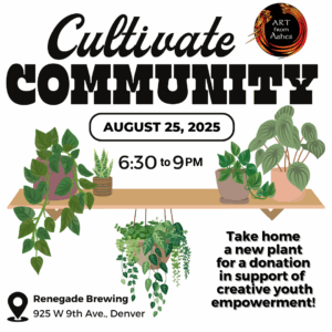 Image showing plants on a shelf and describing the fundraising event, location, date and time